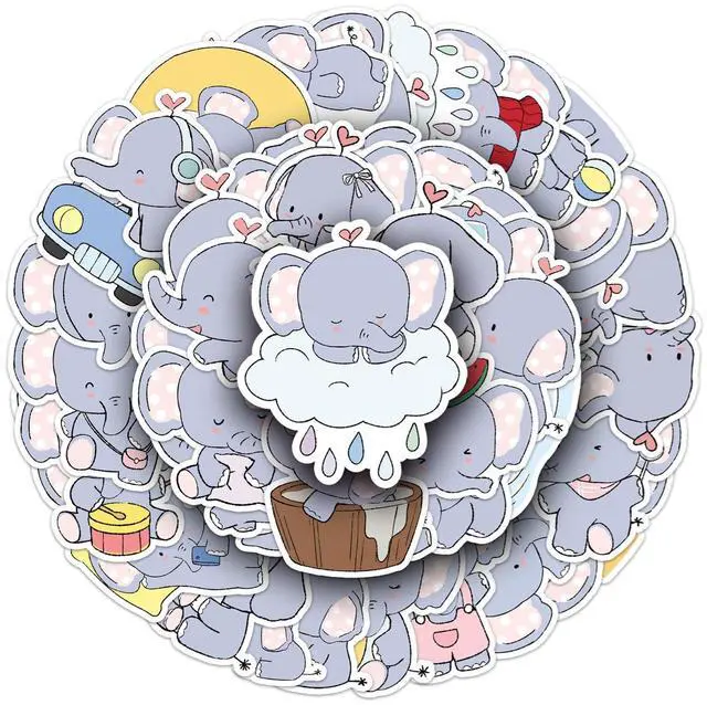 Main image of 50PCSCartoon Animal Elephant Stickers for Laptop, Water Bottle, Vinyl Waterproof Decals for Computer, Scrapbooking, Journal,Durable Stickers for Teens, Girls (Colourful-1)
