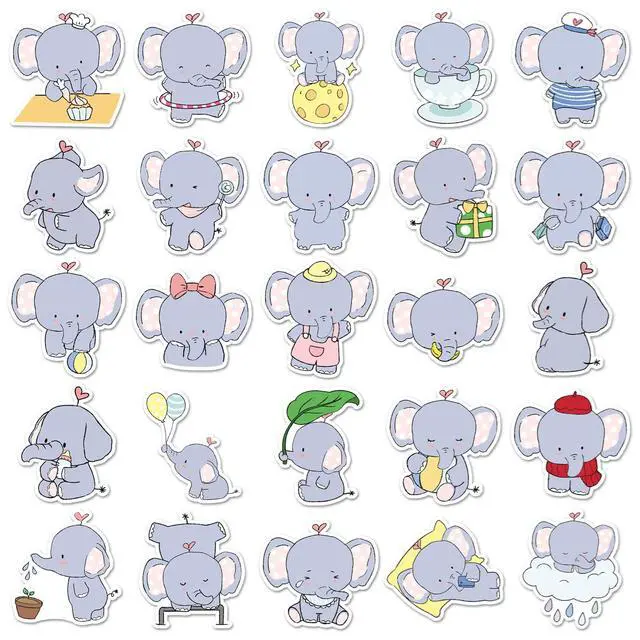 Alt view image 3 of 6 - 50PCSCartoon Animal Elephant Stickers for Laptop, Water Bottle, Vinyl Waterproof Decals for Computer, Scrapbooking, Journal,Durable Stickers for Teens, Girls (Colourful-1)