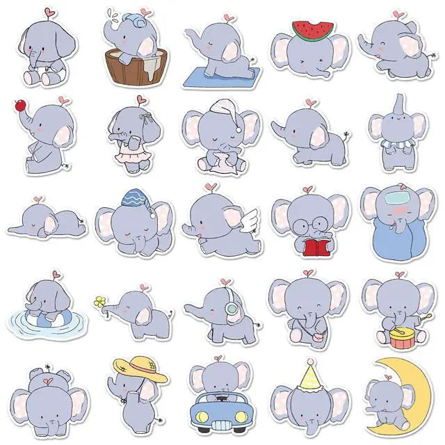 Alt view image 2 of 6 - 50PCSCartoon Animal Elephant Stickers for Laptop, Water Bottle, Vinyl Waterproof Decals for Computer, Scrapbooking, Journal,Durable Stickers for Teens, Girls (Colourful-1)