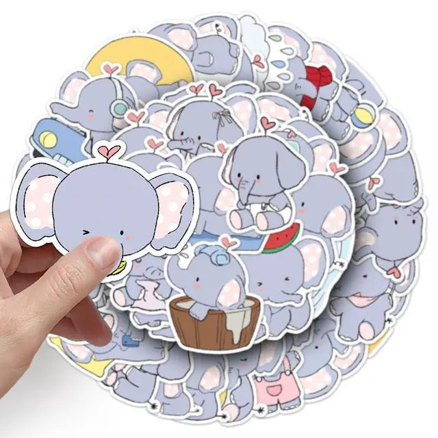Alt view image 4 of 6 - 50PCSCartoon Animal Elephant Stickers for Laptop, Water Bottle, Vinyl Waterproof Decals for Computer, Scrapbooking, Journal,Durable Stickers for Teens, Girls (Colourful-1)