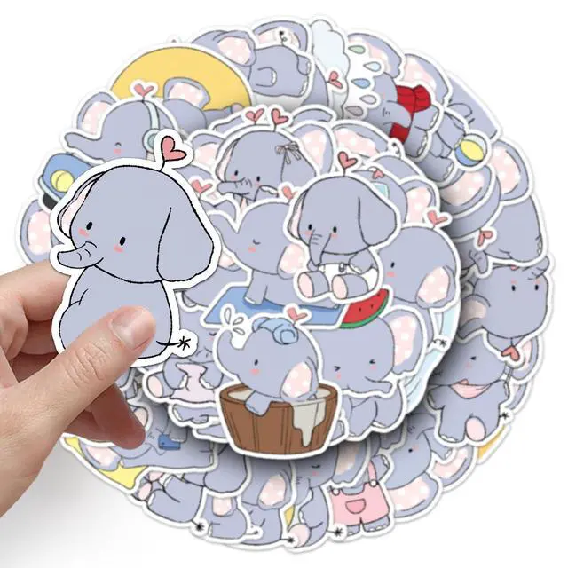 Alt view image 5 of 6 - 50PCSCartoon Animal Elephant Stickers for Laptop, Water Bottle, Vinyl Waterproof Decals for Computer, Scrapbooking, Journal,Durable Stickers for Teens, Girls (Colourful-1)
