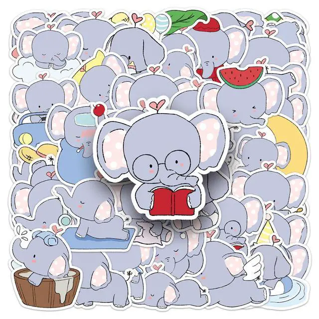 Alt view image 6 of 6 - 50PCSCartoon Animal Elephant Stickers for Laptop, Water Bottle, Vinyl Waterproof Decals for Computer, Scrapbooking, Journal,Durable Stickers for Teens, Girls (Colourful-1)