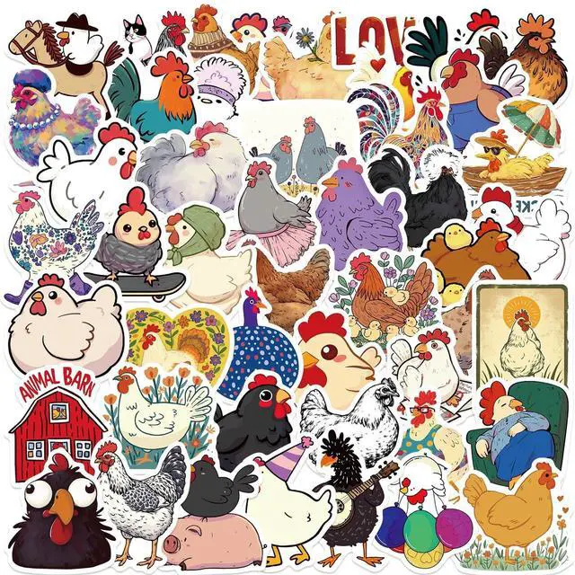 Main image of 50PCS Funny Chicken Stickers for Teens Boy Girls Kids Cute Cartoon Hen Stickers Rooster Vinyl Waterproof Sticker Lovely Cartoon Chicken Decals Pack for Party Supplies School Reword