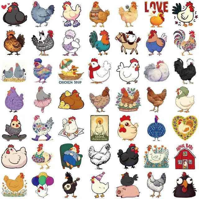 Alt view image 2 of 7 - 50PCS Funny Chicken Stickers for Teens Boy Girls Kids Cute Cartoon Hen Stickers Rooster Vinyl Waterproof Sticker Lovely Cartoon Chicken Decals Pack for Party Supplies School Reword
