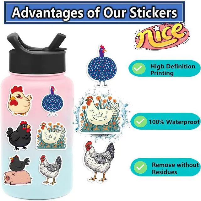 Alt view image 3 of 7 - 50PCS Funny Chicken Stickers for Teens Boy Girls Kids Cute Cartoon Hen Stickers Rooster Vinyl Waterproof Sticker Lovely Cartoon Chicken Decals Pack for Party Supplies School Reword