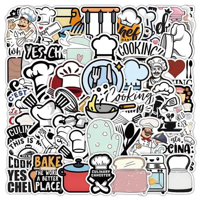 Alt view image 2 of 7 - Chef Stickers |54Pcs Cook Cooker Waterproof Vinyl Decals | Peel and Stick waterproof sun-proof removable Reusable for Water Bottles Laptop Mobile Phone Skateboard Guitar Decoration