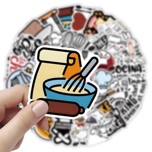 Alt view image 3 of 7 - Chef Stickers |54Pcs Cook Cooker Waterproof Vinyl Decals | Peel and Stick waterproof sun-proof removable Reusable for Water Bottles Laptop Mobile Phone Skateboard Guitar Decoration