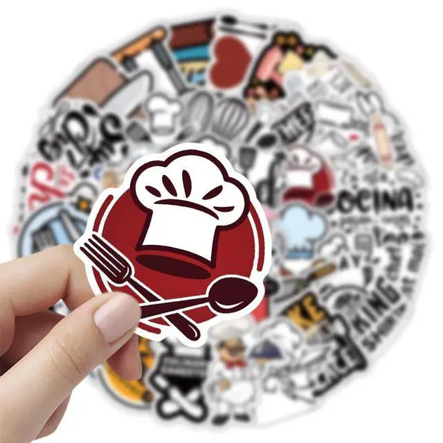 Alt view image 4 of 7 - Chef Stickers |54Pcs Cook Cooker Waterproof Vinyl Decals | Peel and Stick waterproof sun-proof removable Reusable for Water Bottles Laptop Mobile Phone Skateboard Guitar Decoration