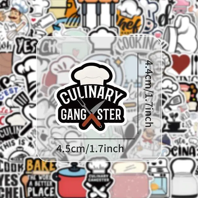 Alt view image 5 of 7 - Chef Stickers |54Pcs Cook Cooker Waterproof Vinyl Decals | Peel and Stick waterproof sun-proof removable Reusable for Water Bottles Laptop Mobile Phone Skateboard Guitar Decoration