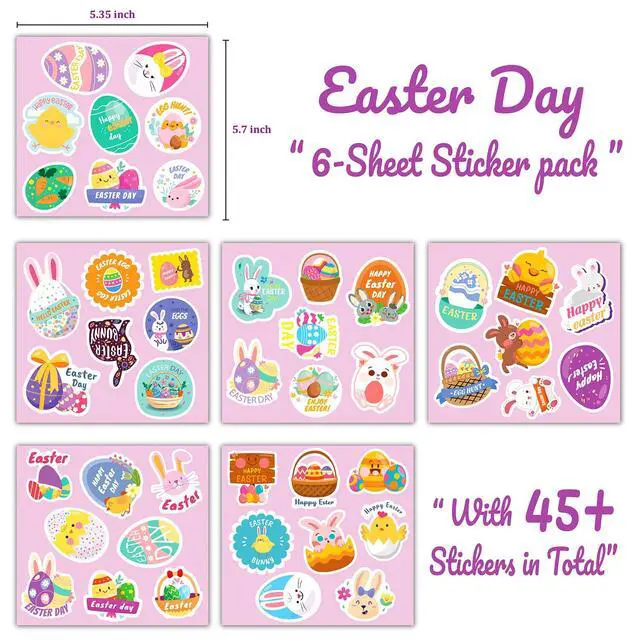 Alt view image 2 of 7 - Easter Stickers for Kids, Waterproof Vinyl Bunny Egg Sticker for Water Bottles, Scrapbook, Easters Classroom Gifts, Easter Egg Fillers for Kids, Basket Stuffers for Boys Girls Teens