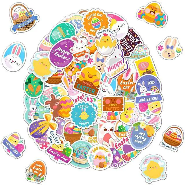 Main image of Easter Stickers for Kids, Waterproof Vinyl Bunny Egg Sticker for Water Bottles, Scrapbook, Easters Classroom Gifts, Easter Egg Fillers for Kids, Basket Stuffers for Boys Girls Teens