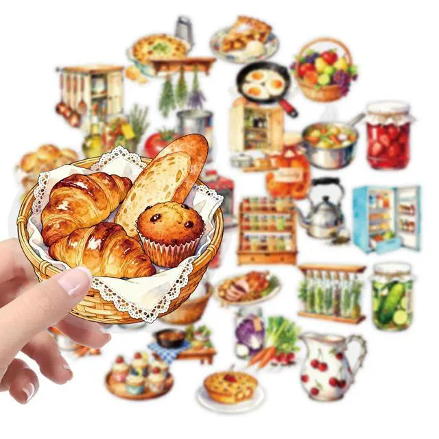 Alt view image 2 of 7 - 50Pcs Transparent Kitchen Food Stickers Pack Waterproof PET Watercolor Cooking Baking Decals for Water Bottle Laptop Phone Case Scrapbook Journal Cup DIY Decor for Food Lovers Home Cooks