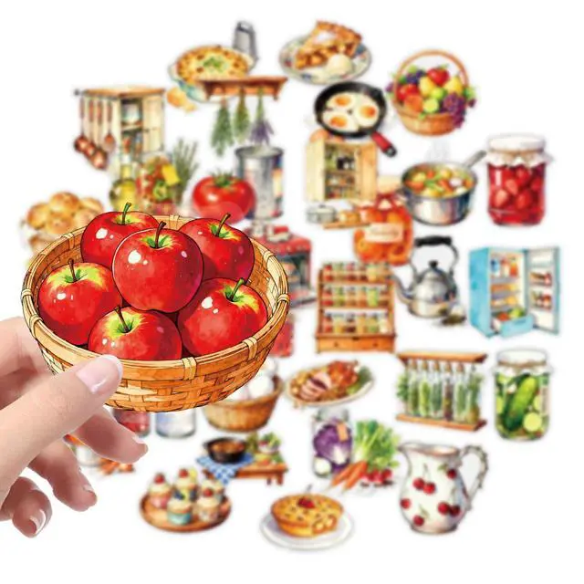 Alt view image 3 of 7 - 50Pcs Transparent Kitchen Food Stickers Pack Waterproof PET Watercolor Cooking Baking Decals for Water Bottle Laptop Phone Case Scrapbook Journal Cup DIY Decor for Food Lovers Home Cooks
