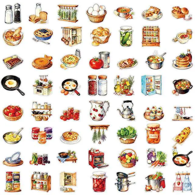 Alt view image 4 of 7 - 50Pcs Transparent Kitchen Food Stickers Pack Waterproof PET Watercolor Cooking Baking Decals for Water Bottle Laptop Phone Case Scrapbook Journal Cup DIY Decor for Food Lovers Home Cooks