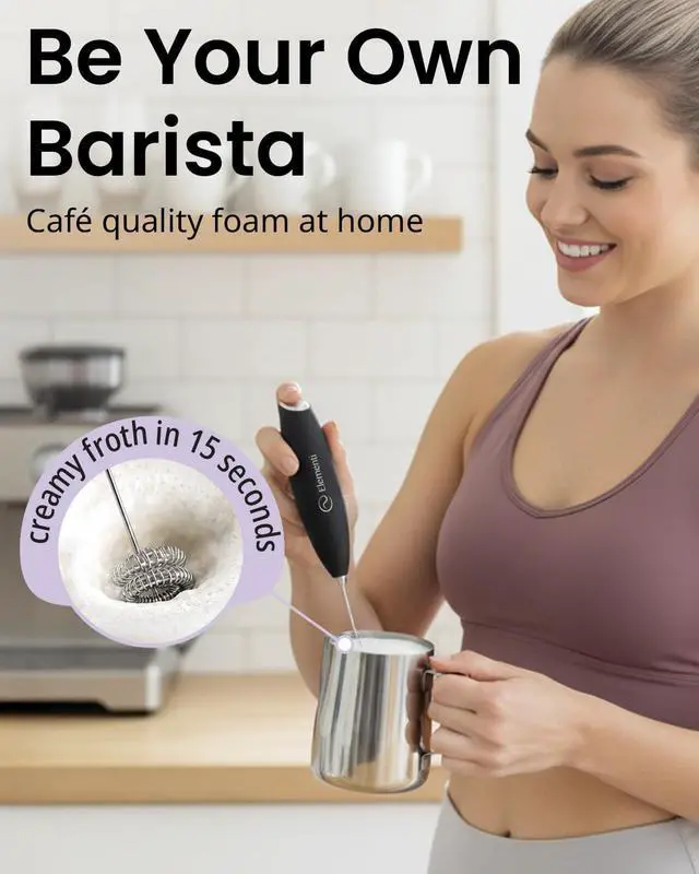 Alt view image 2 of 7 - Milk Frother Wand - Easy to Use Handheld Electric Stirrer for Powder Drinks, Durable & Powerful Coffee Whisk & Protein Powder Mixer Wand, Hand Frother, Coffee Stirrers Electric Mini (Black)