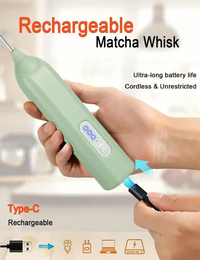 Alt view image 2 of 7 - Electric Matcha Whisk - Milk Frother Handheld for Creamy Lattes | Cordless Rechargeable Frother, Ergonomic Handle, 3 Adjustable Speeds, Portable & Easy to Clean