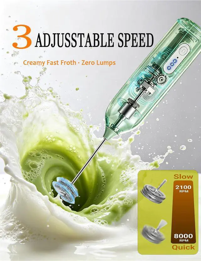 Alt view image 3 of 7 - Electric Matcha Whisk - Milk Frother Handheld for Creamy Lattes | Cordless Rechargeable Frother, Ergonomic Handle, 3 Adjustable Speeds, Portable & Easy to Clean