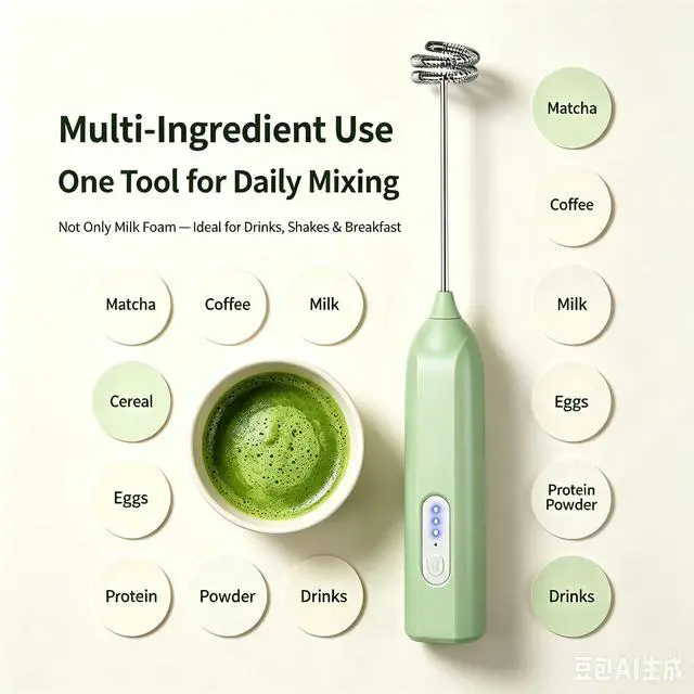 Alt view image 7 of 7 - Electric Matcha Whisk - Milk Frother Handheld for Creamy Lattes | Cordless Rechargeable Frother, Ergonomic Handle, 3 Adjustable Speeds, Portable & Easy to Clean
