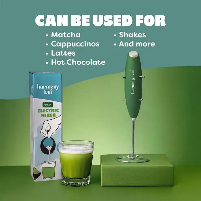 Alt view image 4 of 6 - Handheld Milk Frother, Stainless Steel Electric Drink Mixer with Stand, Battery Operated Coffee Frother for Lattes, Matcha, Hot Chocolate and More, Green