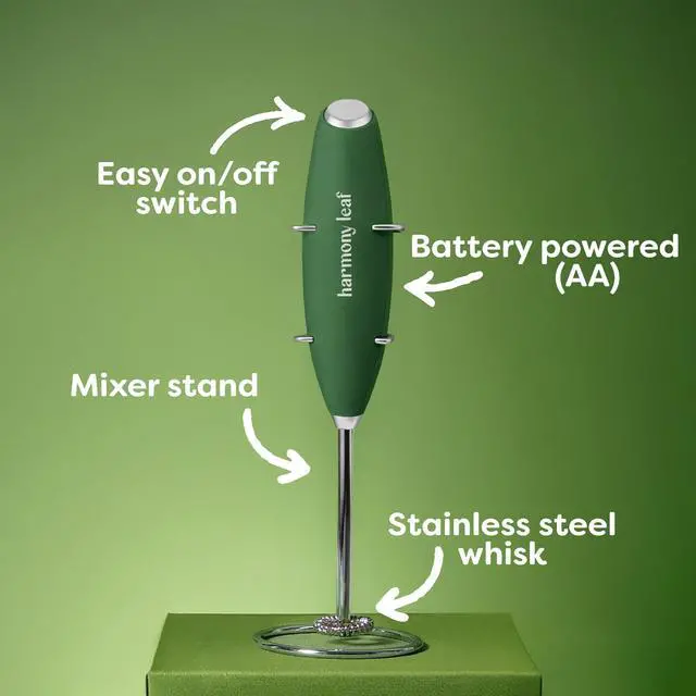 Alt view image 3 of 6 - Handheld Milk Frother, Stainless Steel Electric Drink Mixer with Stand, Battery Operated Coffee Frother for Lattes, Matcha, Hot Chocolate and More, Green