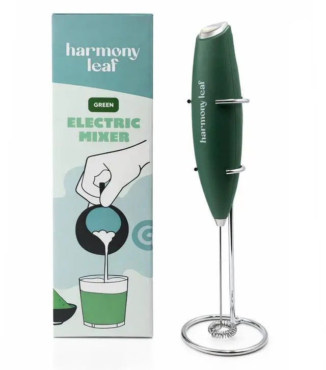 Main image of Handheld Milk Frother, Stainless Steel Electric Drink Mixer with Stand, Battery Operated Coffee Frother for Lattes, Matcha, Hot Chocolate and More, Green