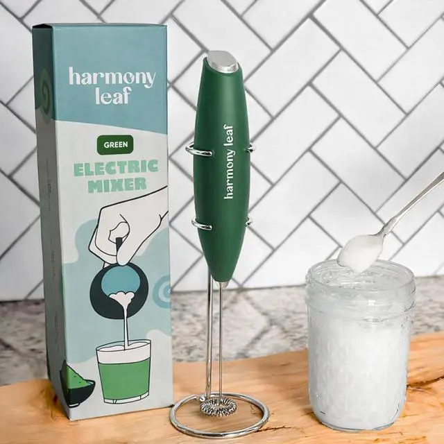 Alt view image 2 of 6 - Handheld Milk Frother, Stainless Steel Electric Drink Mixer with Stand, Battery Operated Coffee Frother for Lattes, Matcha, Hot Chocolate and More, Green