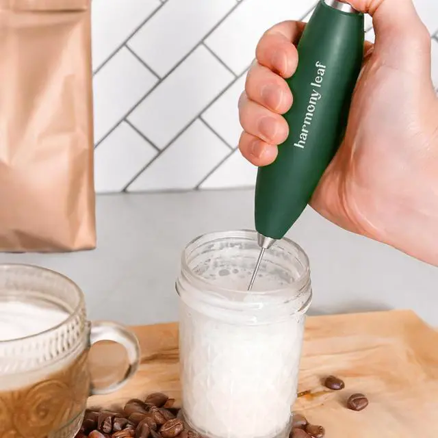 Alt view image 5 of 6 - Handheld Milk Frother, Stainless Steel Electric Drink Mixer with Stand, Battery Operated Coffee Frother for Lattes, Matcha, Hot Chocolate and More, Green