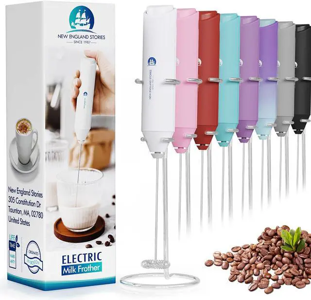 Main image of Powerful Milk Frother Handheld Foam Maker, Mini Whisk Drink Mixer for Coffee, Cappuccino, Latte, Matcha, Hot Chocolate, With Stand, White