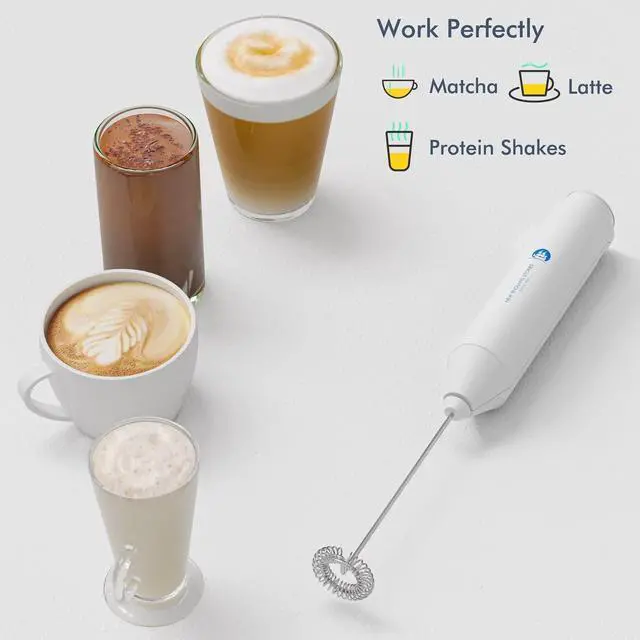 Alt view image 4 of 7 - Powerful Milk Frother Handheld Foam Maker, Mini Whisk Drink Mixer for Coffee, Cappuccino, Latte, Matcha, Hot Chocolate, With Stand, White