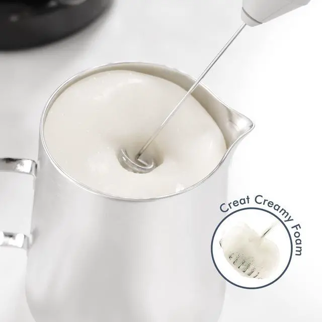 Alt view image 2 of 7 - Powerful Milk Frother Handheld Foam Maker, Mini Whisk Drink Mixer for Coffee, Cappuccino, Latte, Matcha, Hot Chocolate, With Stand, White