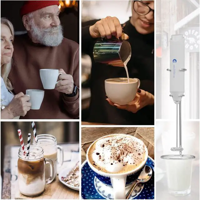Alt view image 7 of 7 - Powerful Milk Frother Handheld Foam Maker, Mini Whisk Drink Mixer for Coffee, Cappuccino, Latte, Matcha, Hot Chocolate, With Stand, White