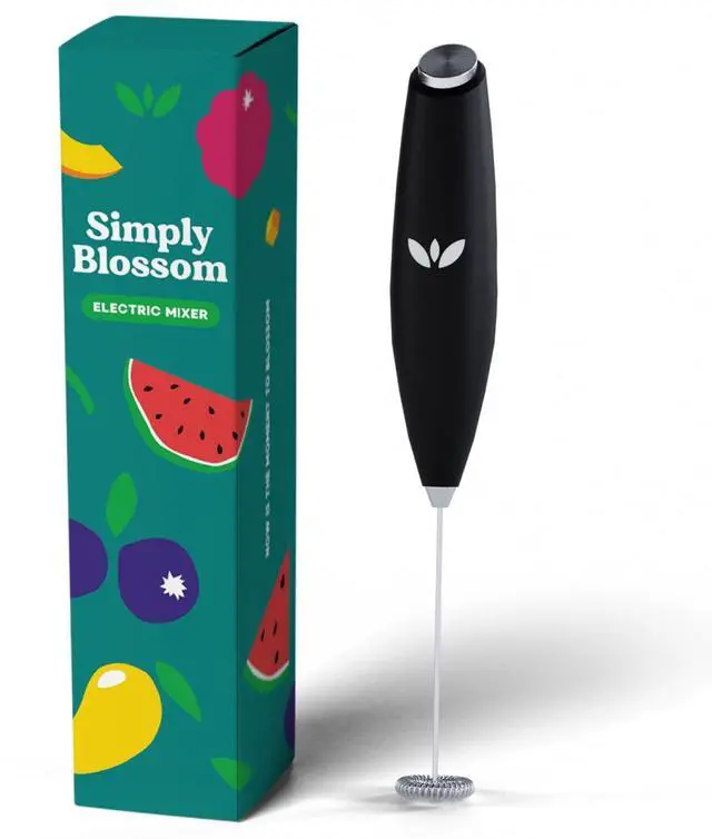 Main image of Blossom Milk Frother, Electric Handheld Mixer, Battery Operated | Drink Stirrer, Frothing Wand for Greens, Coffee, Matcha, Protein, Stainless Steel