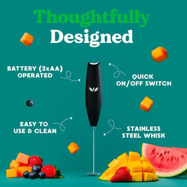 Alt view image 4 of 5 - Blossom Milk Frother, Electric Handheld Mixer, Battery Operated | Drink Stirrer, Frothing Wand for Greens, Coffee, Matcha, Protein, Stainless Steel