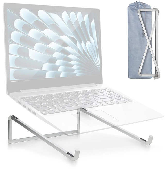 Main image of Foldable Laptop Stand for Desk, Silver | Universal Laptop Riser, Ventilated Holder Mount, Compatible with MacBook, Notebook