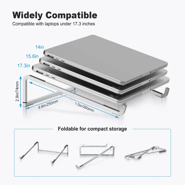 Alt view image 3 of 7 - Foldable Laptop Stand for Desk, Silver | Universal Laptop Riser, Ventilated Holder Mount, Compatible with MacBook, Notebook