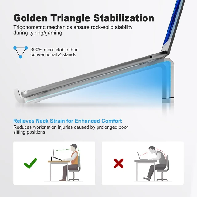 Alt view image 4 of 7 - Foldable Laptop Stand for Desk, Silver | Universal Laptop Riser, Ventilated Holder Mount, Compatible with MacBook, Notebook