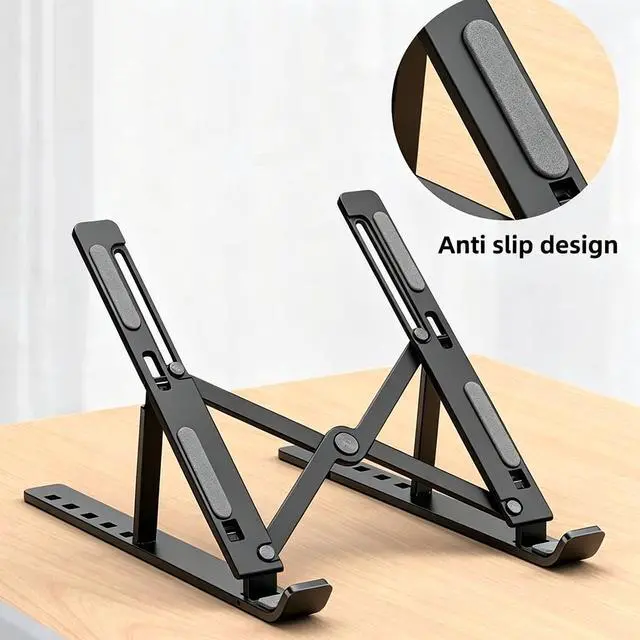 Alt view image 6 of 6 - Adjustable Laptop Stand - Aluminum Foldable Portable Computer Riser for 10-15.6 Inch Laptops, Ergonomic Design with Storage Bag, Compatible with MacBook Air/Pro, HP, Dell (Black)