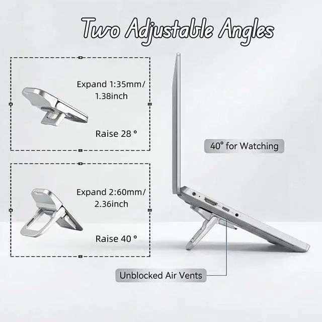 Alt view image 2 of 7 - Ergonomic Zinc Alloy Laptop Stand,Portable Keyboard Riser with 2 Adjustable Angles (8°&13°),Foldable Invisible Laptop Riser for Desk,Anti-Slip,Heat Dissipation,Supports Up to 22lbs for 10-17" Laptops