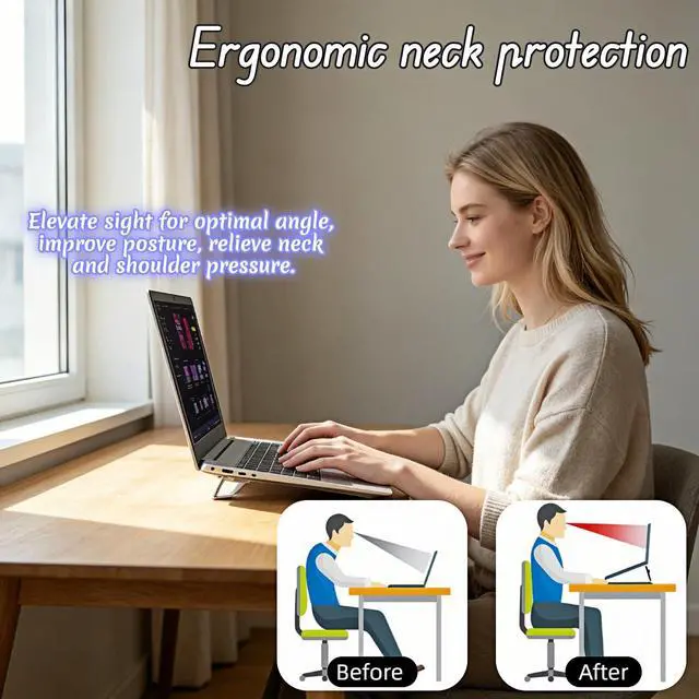 Alt view image 4 of 7 - Ergonomic Zinc Alloy Laptop Stand,Portable Keyboard Riser with 2 Adjustable Angles (8°&13°),Foldable Invisible Laptop Riser for Desk,Anti-Slip,Heat Dissipation,Supports Up to 22lbs for 10-17" Laptops