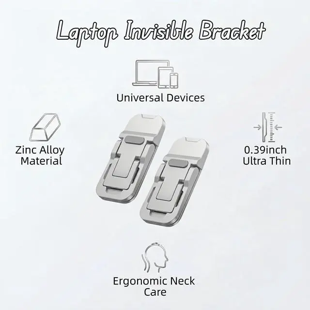 Alt view image 5 of 7 - Ergonomic Zinc Alloy Laptop Stand,Portable Keyboard Riser with 2 Adjustable Angles (8°&13°),Foldable Invisible Laptop Riser for Desk,Anti-Slip,Heat Dissipation,Supports Up to 22lbs for 10-17" Laptops