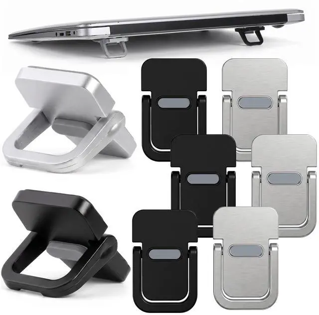 Main image of 8 Piece Portable Keyboard Riser Mini Foldable Laptop Stand Self Adhesive Invisible Laptop Feet Dual Tilt Angle Adjustable Computer Keyboard Lift for Desk Ergonomic Black Silver