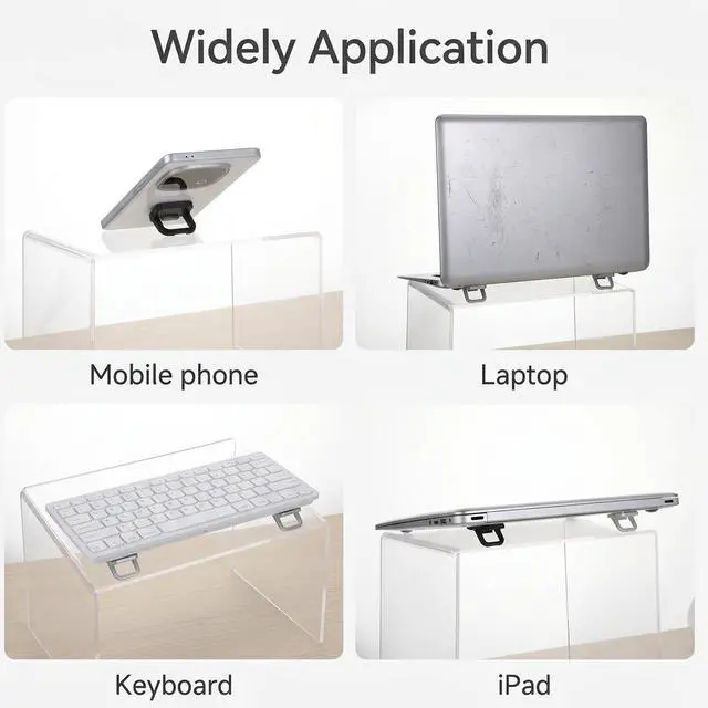 Alt view image 4 of 7 - 8 Piece Portable Keyboard Riser Mini Foldable Laptop Stand Self Adhesive Invisible Laptop Feet Dual Tilt Angle Adjustable Computer Keyboard Lift for Desk Ergonomic Black Silver