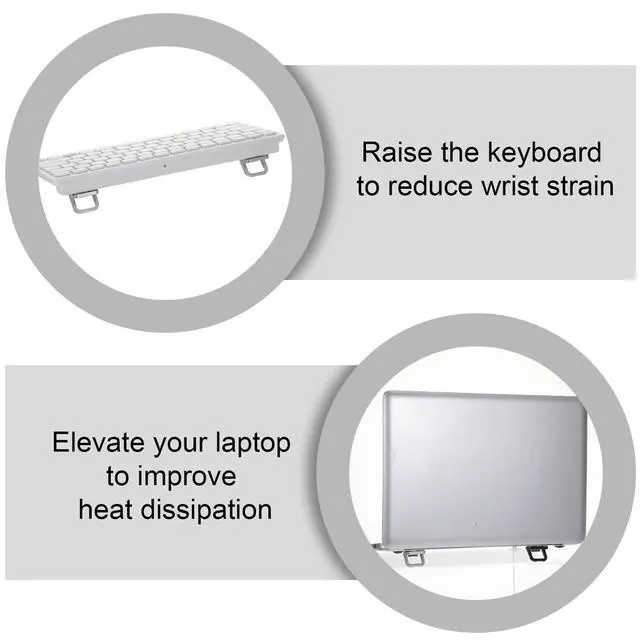 Alt view image 6 of 7 - 8 Piece Portable Keyboard Riser Mini Foldable Laptop Stand Self Adhesive Invisible Laptop Feet Dual Tilt Angle Adjustable Computer Keyboard Lift for Desk Ergonomic Black Silver
