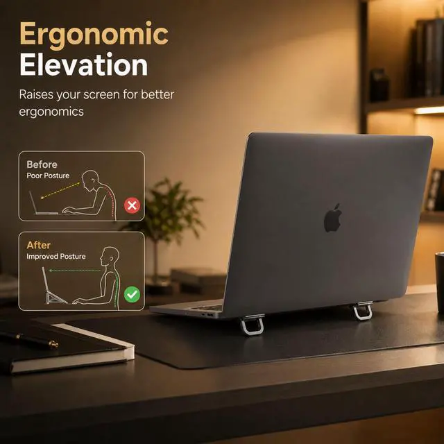 Alt view image 2 of 7 - Keyboard Laptop feet, 2pcs Zinc Alloy Mini Laptop Stands for Desk | Minisize Portable Keyboard Laptop Legs