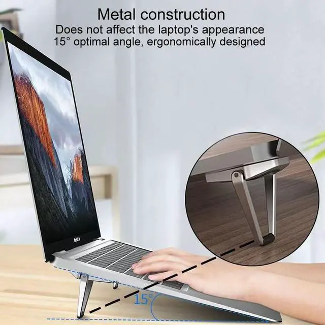 Alt view image 2 of 7 - Portable Laptop Stand for Desk, Mini Foldable Laptop Riser,Anti-Slip Alloy Keyboard Stands Riser, Computer Stand Compatible with MacBook Air/Pro/Dell/HP/Lenovo/11''-17''Laptops and Keyboards (Silver)