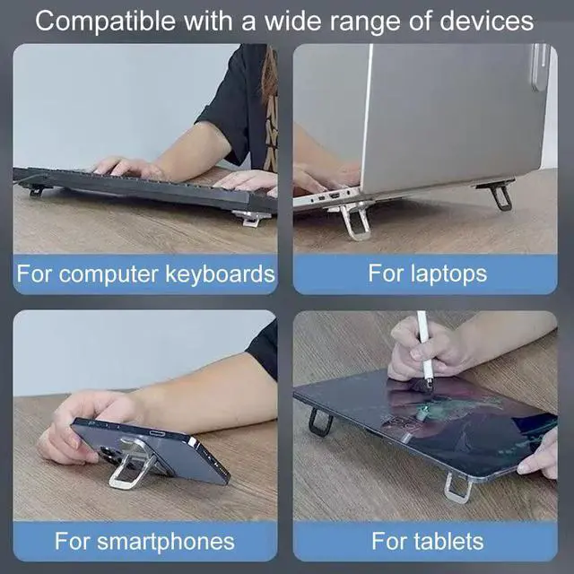 Alt view image 3 of 7 - Portable Laptop Stand for Desk, Mini Foldable Laptop Riser,Anti-Slip Alloy Keyboard Stands Riser, Computer Stand Compatible with MacBook Air/Pro/Dell/HP/Lenovo/11''-17''Laptops and Keyboards (Silver)