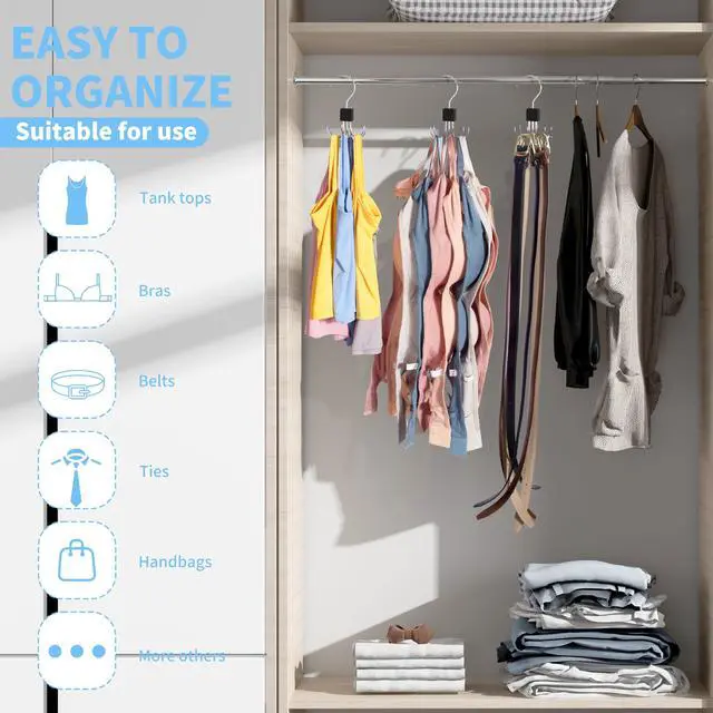 Alt view image 5 of 6 - Tank Top Hanger,Rotatable Bra Hanger,Max 18 Storage Capacity Sports Bra Hangers,Space Saving Hangers for Dorm,Closet Organizers and Storage,Closet Organizer for Belt,Scarf, Purse,Black
