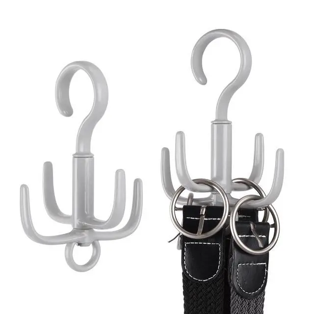 Alt view image 2 of 7 - Space-Saving Tie Hanger, Small Space Storage and Organizer, 2 Piece Set, 360° Rotatable Portable Closet Organizers for Belt, Scarf, Bras, Tank top, Purses Etc(Gray)