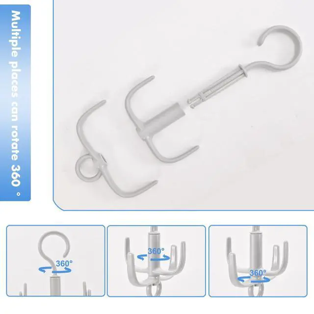 Alt view image 4 of 7 - Space-Saving Tie Hanger, Small Space Storage and Organizer, 2 Piece Set, 360° Rotatable Portable Closet Organizers for Belt, Scarf, Bras, Tank top, Purses Etc(Gray)