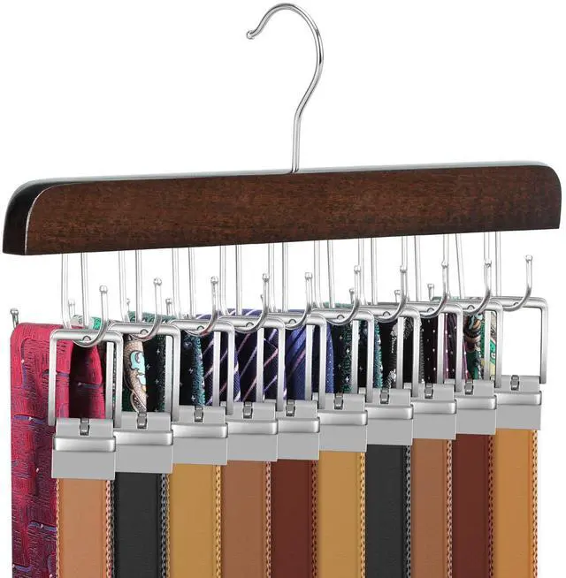 Main image of 20 Hooks Belt Tie Hanger Space Saving for Closet, 2 IN 1 Belt Ties Racks Max 30 Belts with 30 Ties Capacity, Curved with Flat Hooks for Belts,Ties,Bras,Closet Organizers and Storage CT69A
